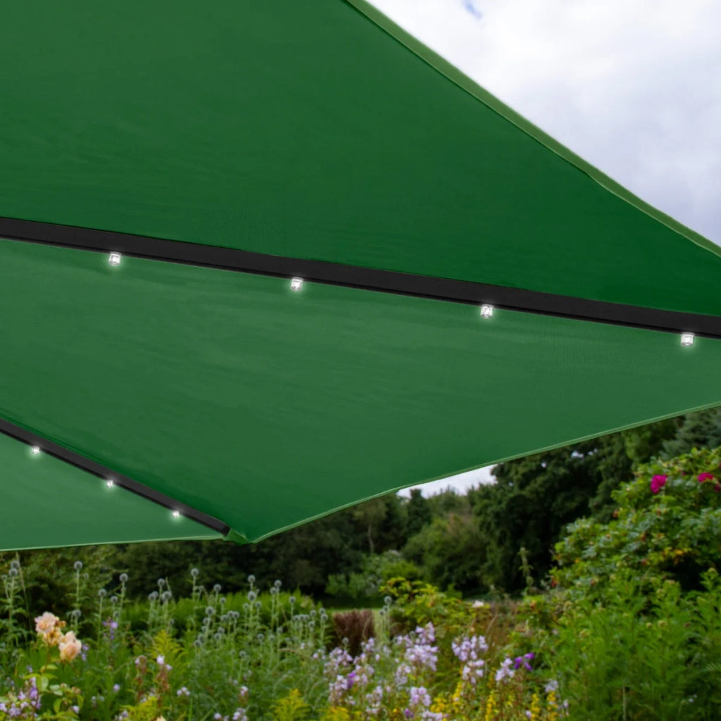 Ombrellone da Giardino Decentrato 3x3m 24 LED Solari & Base Quadrata - Verde