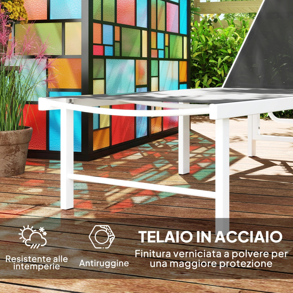 Lettino sdraio regolabile ¨C zephmum ¨C acciaio e textilene, bianco e grigio, 60x166x84 cm