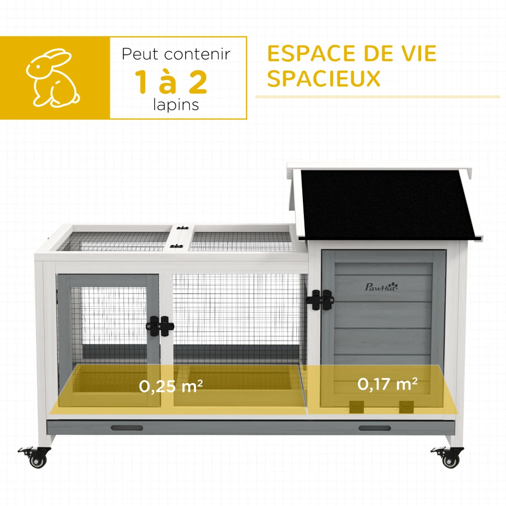 Gabbia conigli roditori 2 porte ruote ¨C zephmum ¨C legno massello 108x58x73.5 cm