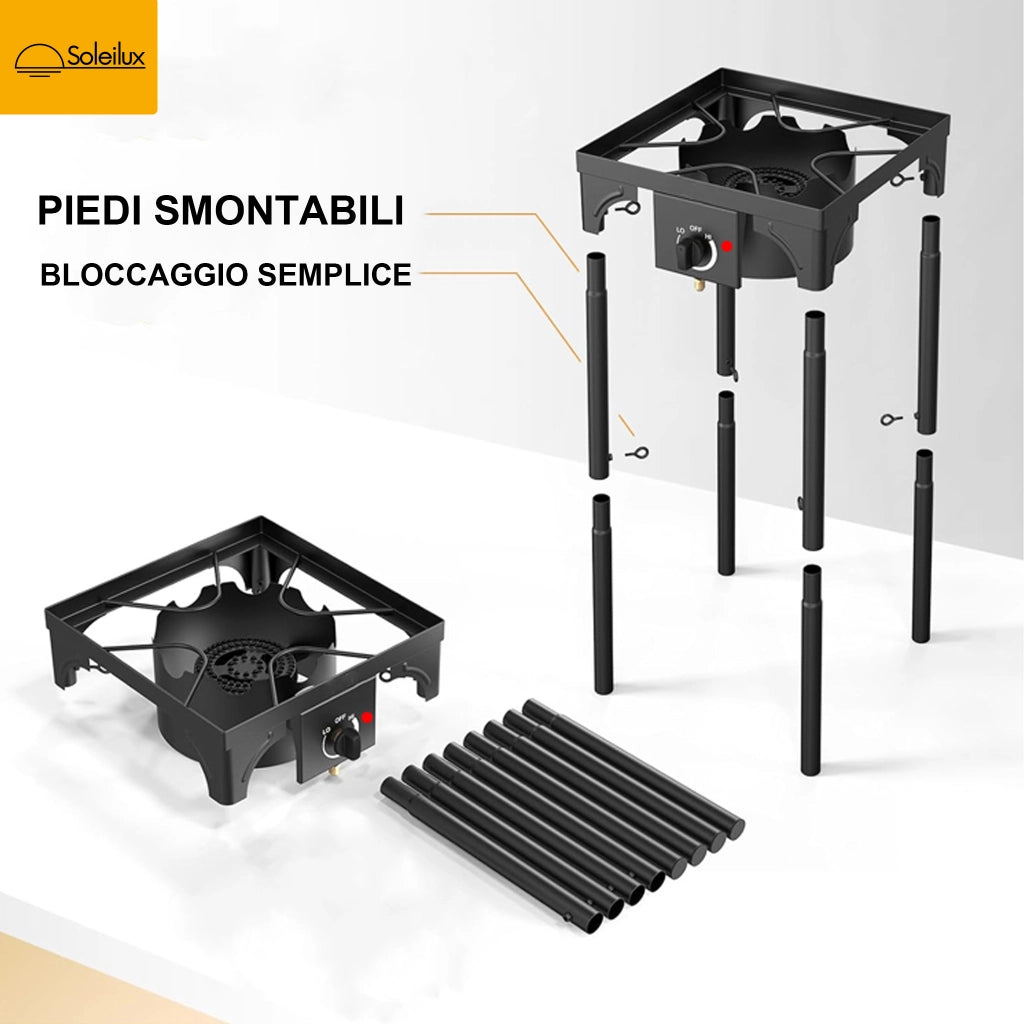 SOLEILUX Fornellone 3 IN 1 Rialzato Da Esterno Gpl Con Accensione Piezo 40x40cm H 81cm