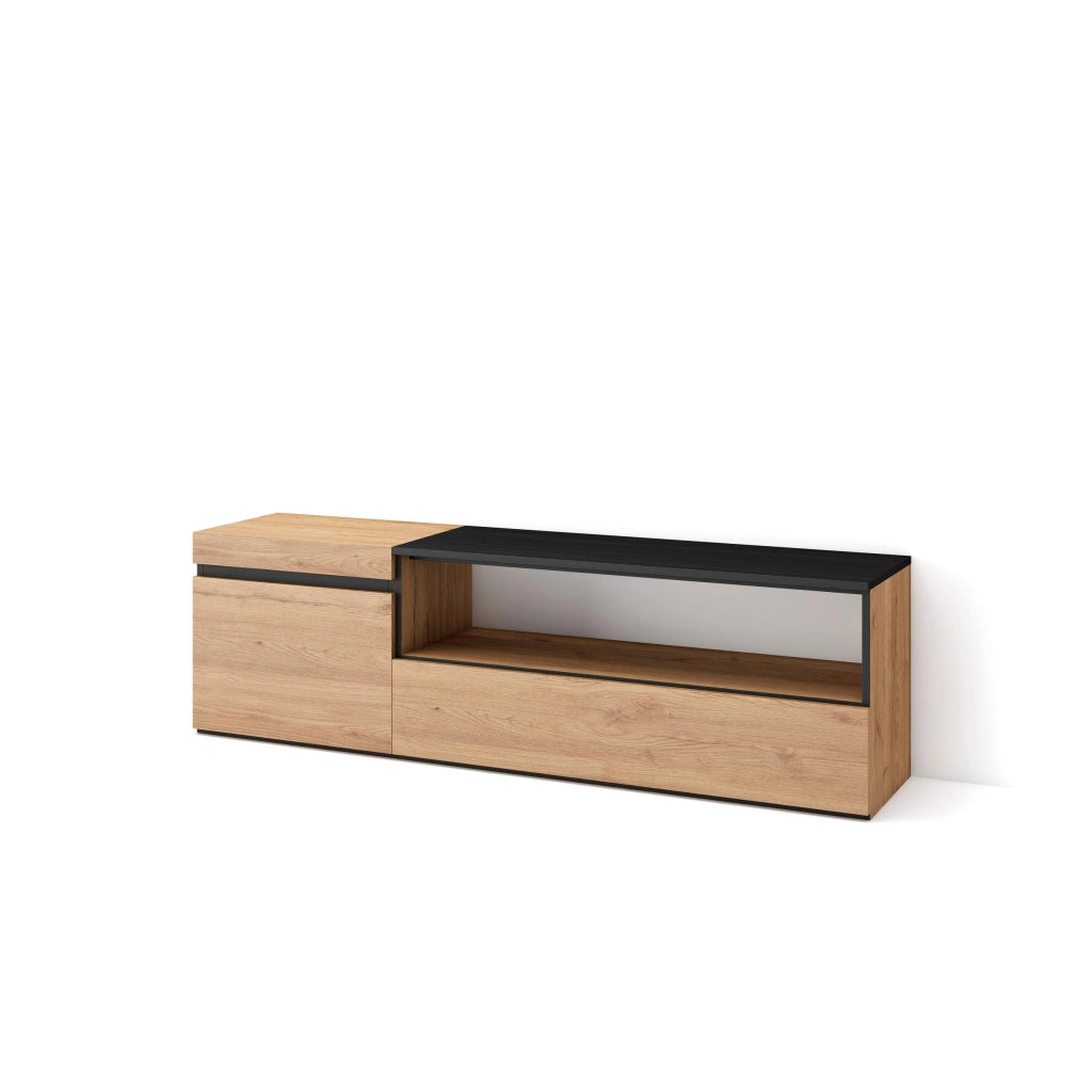 Mobile TV Soggiorno, 150x35x45cm, Per TV fino a 65", Mobile Soggiorno, colore Rovere e nero RF2433