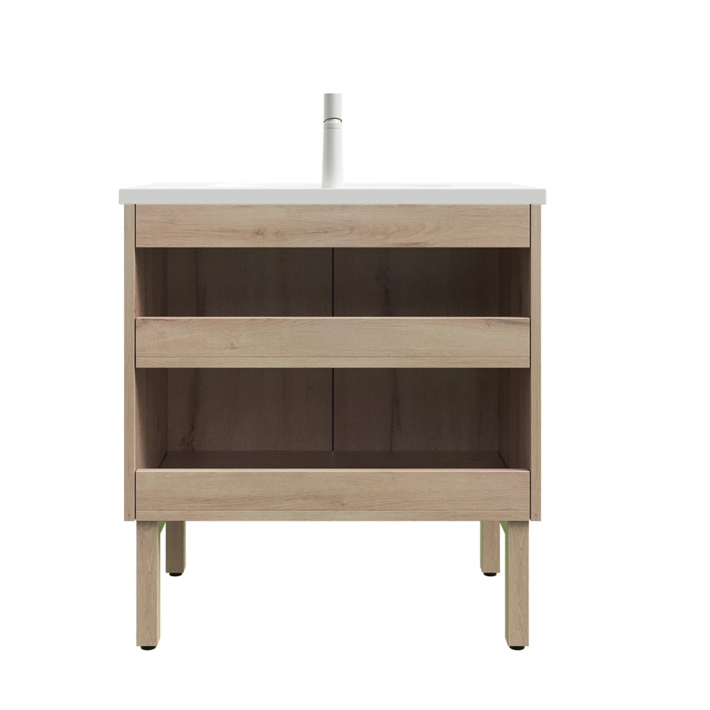 Mobile bagno con lavabo in ceramica; 2 ante e ripiano regolabile; con troppopieno; per bagno; 80.5×46.5×88 cm