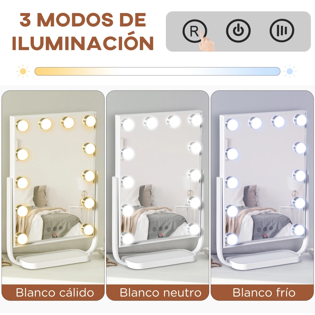 Specchio da trucco con luci LED ¨C zephmum ¨C 32,8x11x47,4 cm bianco