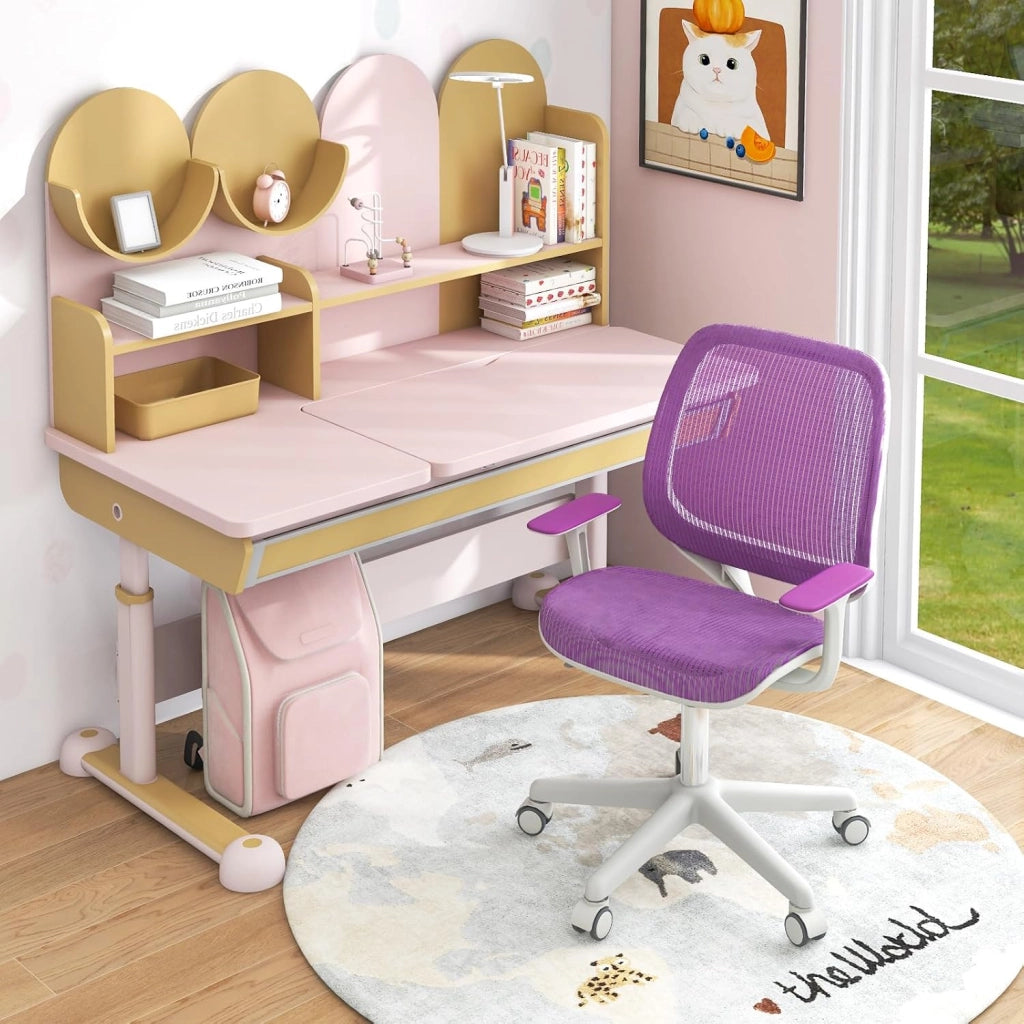 Sedia da Scrivania Girevole per Bambini (Viola, Ruote Ordinarie) | con Altezza Regolabile, 5 Ruote, Braccioli Morbidi, Mobile Ergonomica per Bambini 6-15 Anni