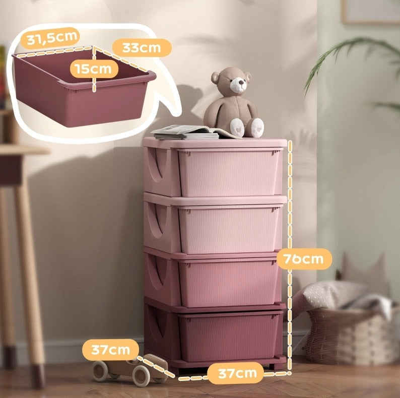 Mobile contenitore per bambini con 4 cassetti rosa