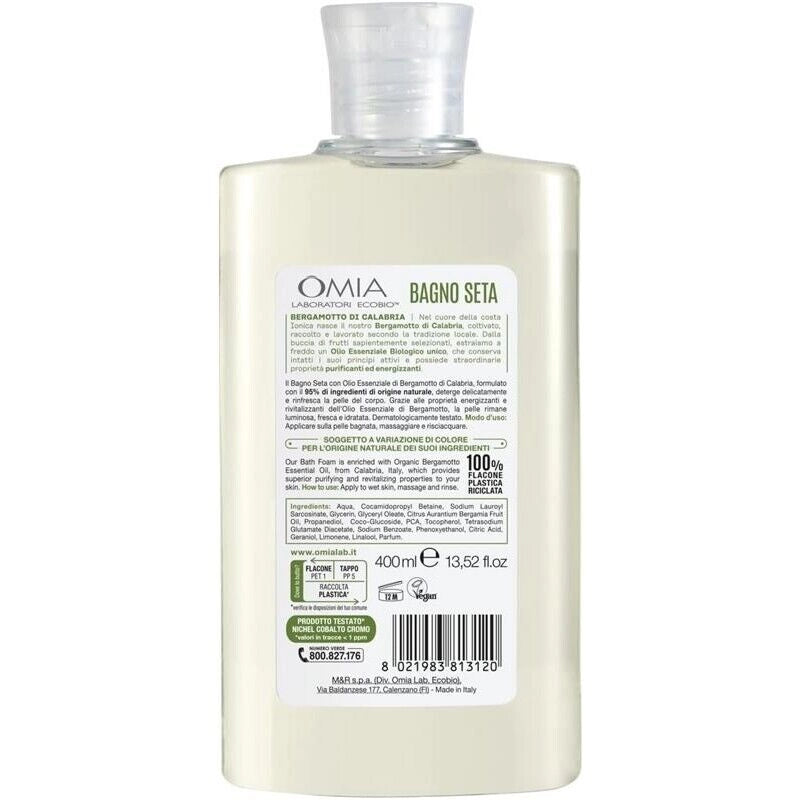 OMIA BAGNO SETA ECOBIO AL BERGAMOTTO DI CALABRIA BAGNOSCHIUMA ENERGIZZANTE RENDE LA PELLE LUMINOSA E IDRATATA 400 ML
