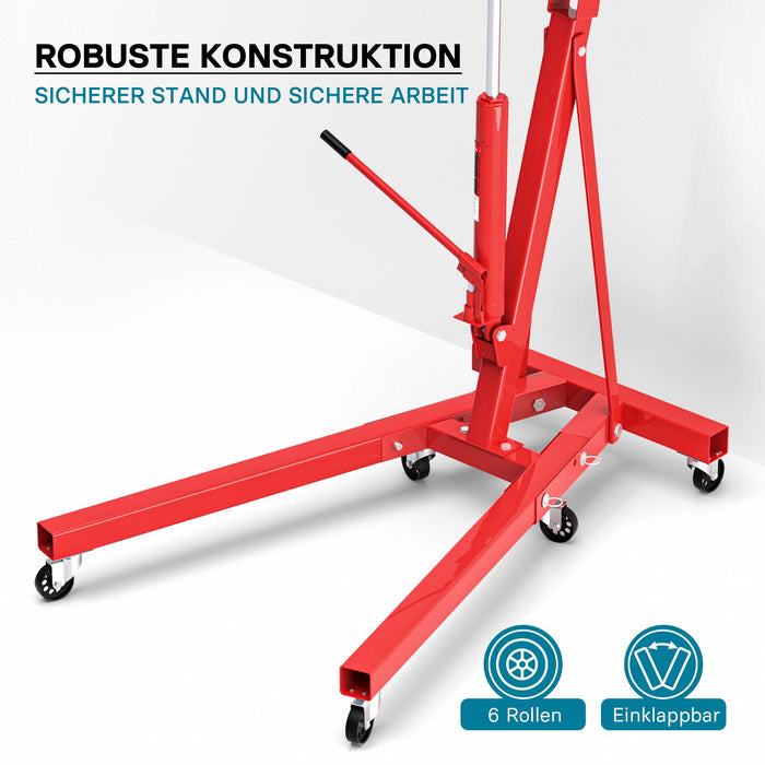 gruetta idraulica da officina per sollevamento motori, gru manuale pieghevole con braccio regolabile, carico max 1000kg