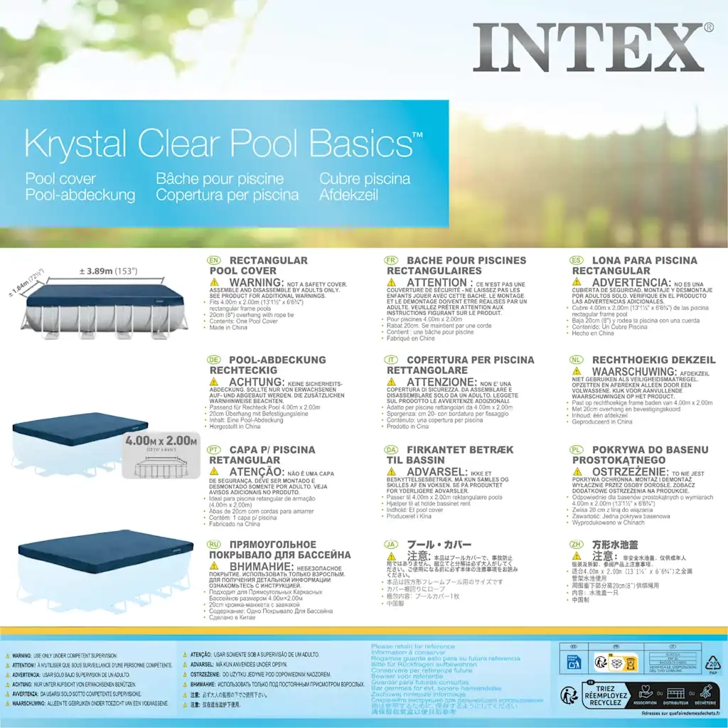 INTEX Copertura per Piscina Rettangolare 390x180 cm 28037 91503