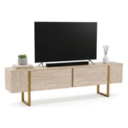 Mobile porta TV Lilith, Credenza da soggiorno, Armadio basso per TV, Base parete attrezzata, 180x30 h50 cm, Beige e Oro