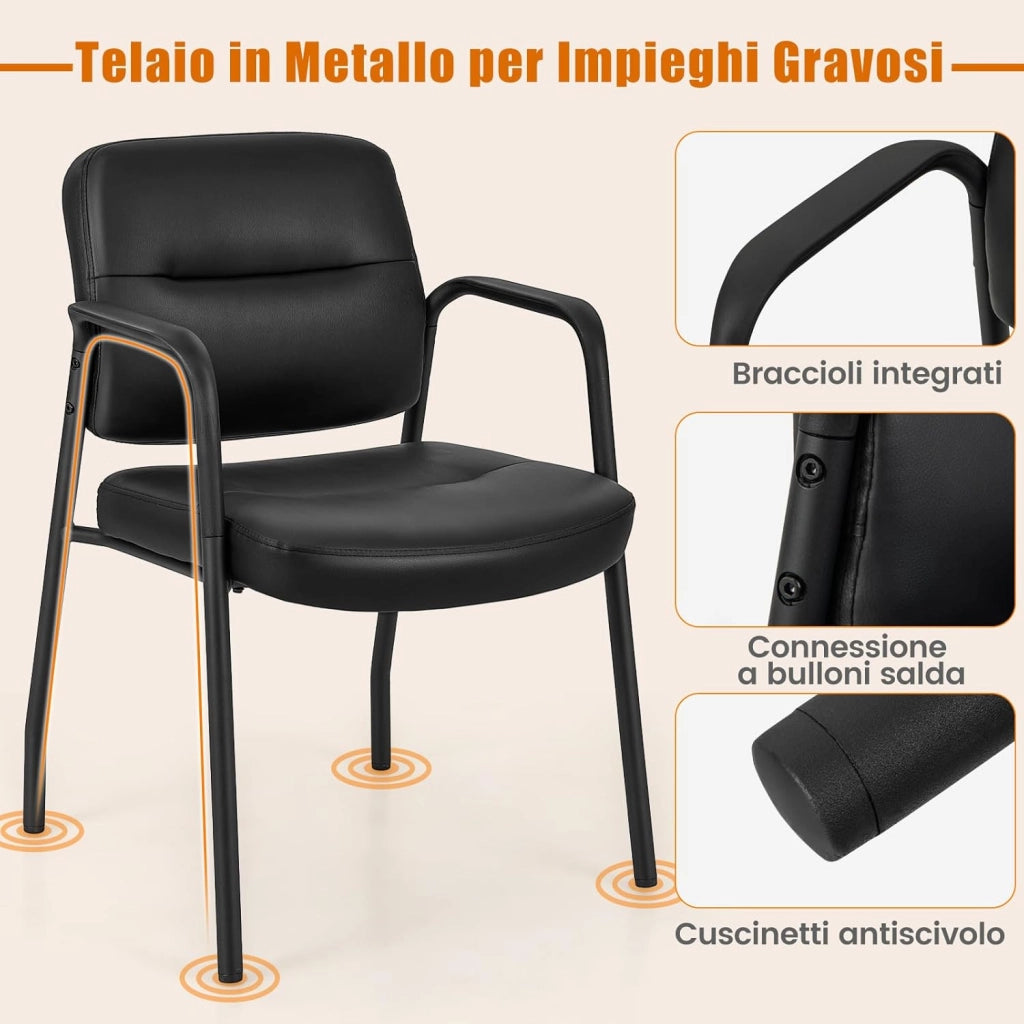 Set di 2 Sedie da Sala d'Attesa Imbottite, Sedie da Conferenza con Braccioli, con Gambe in Metallo, Sedie da Ufficio Portata 160 kg, 58 x 56 x 81 cm