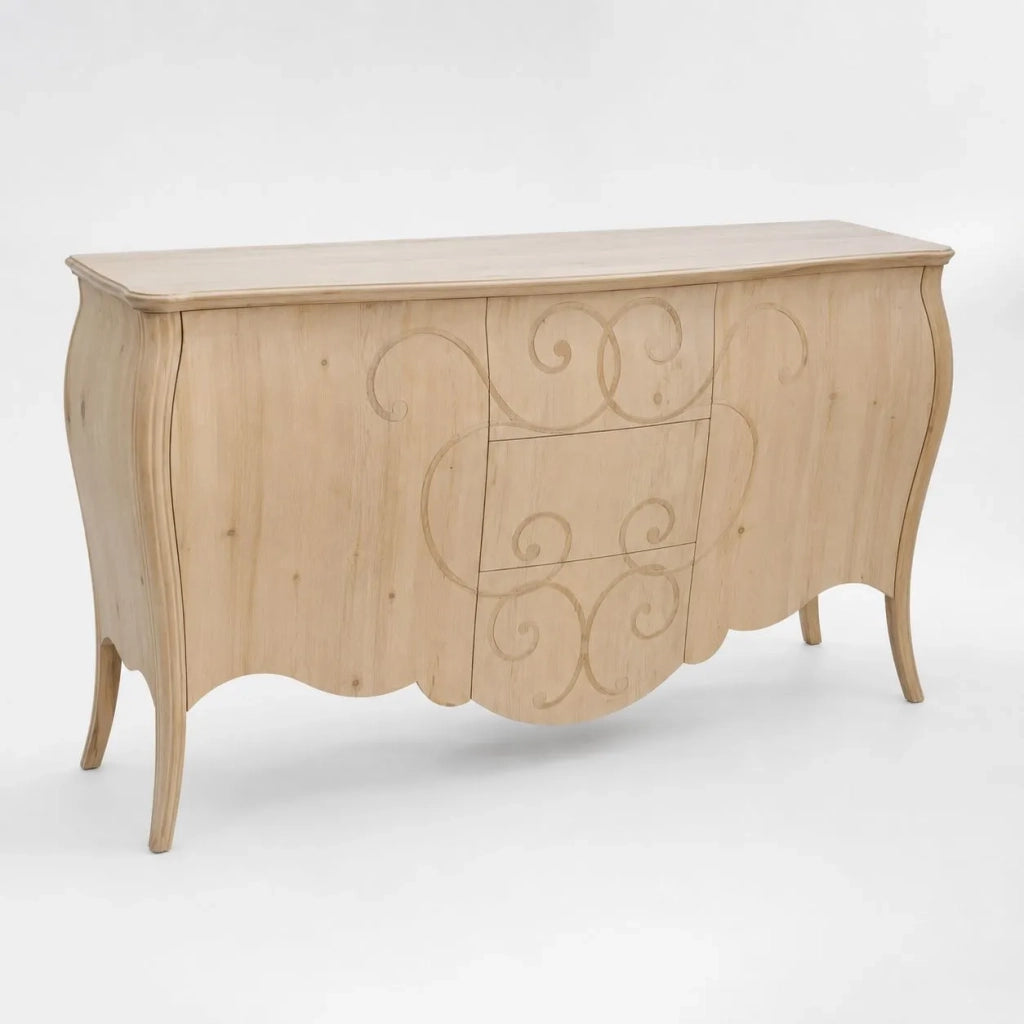 Madia credenza in legno grezza bombata 2 ante l.200 p.60 h.98 (010) - Mobili 2G
