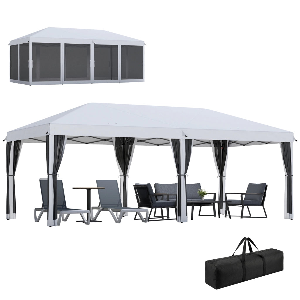 Gazebo da Giardino 6x3 m Pieghevole con Zanzariera e Borsa di Trasporto, Crema