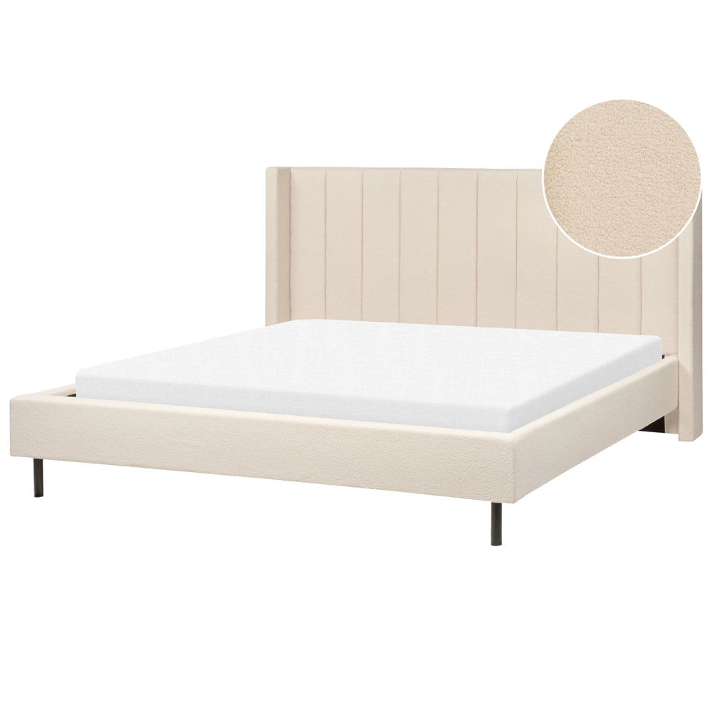 Letto matrimoniale con doghe 180 x 200 cm tessuto bouclè di colore beige stile glam moderno