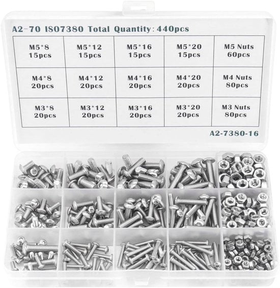 Set di viti e dadi M3 M4, 440 pezzi, assortimento, set con avvolgimento di vite