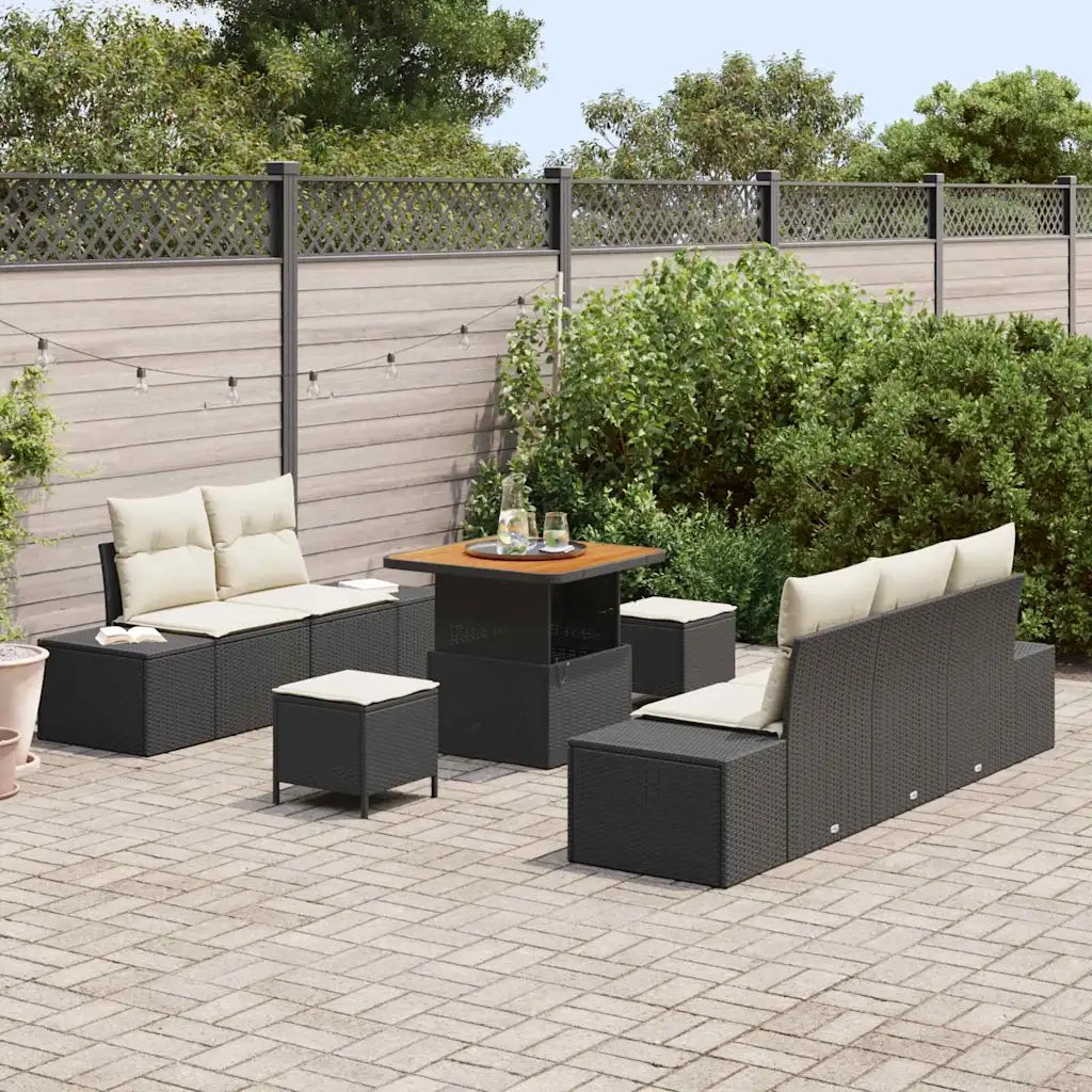 Set Divano da Giardino con cuscino 8 pcs Nero Poly Rattan
