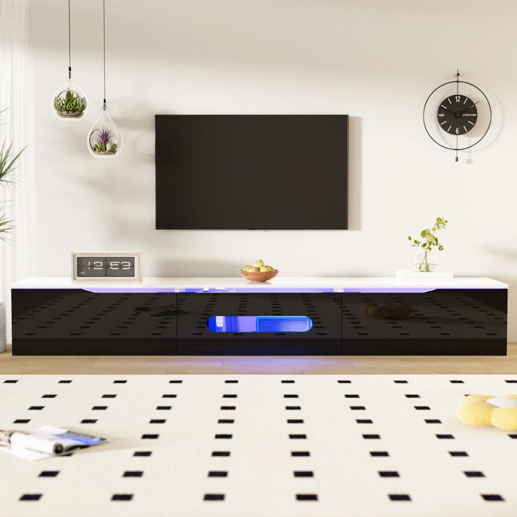 Mobile TV con LED ¨C MINIMAL ¨C Nero/Bianco Lucido, 180 cm, Parete