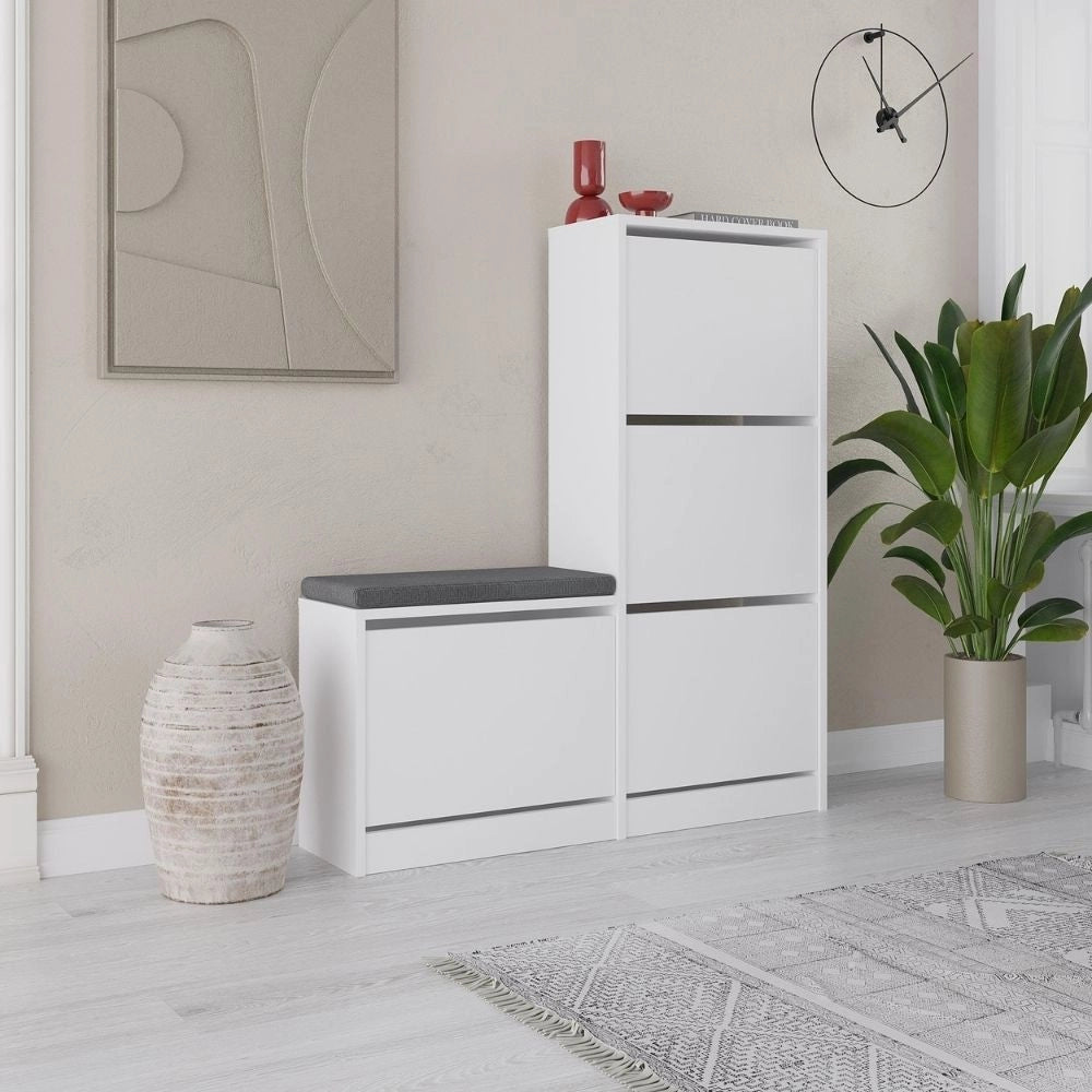Scarpiera con panca Dude a 4 ante a ribalta colore bianco 105x26x118.5H