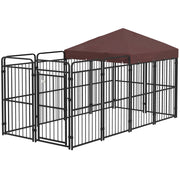 Recinto per Cani da Esterno con Tetto 282x121x159 cm in Metallo Marrone