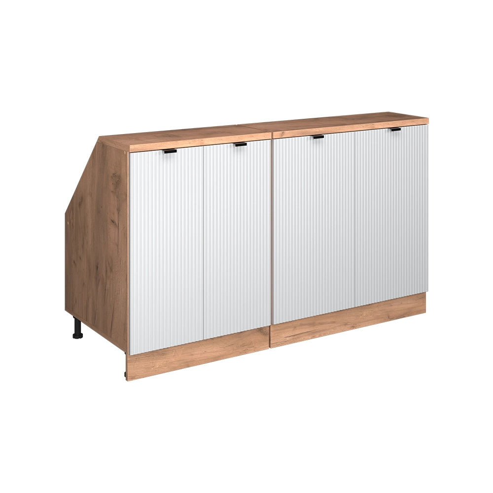 Mobile cucina sottotetto R-Line Ondulazione bianca/Rovere dorato 140 cm Set di 2 carcasse armadio profondità 60 cm Vicco