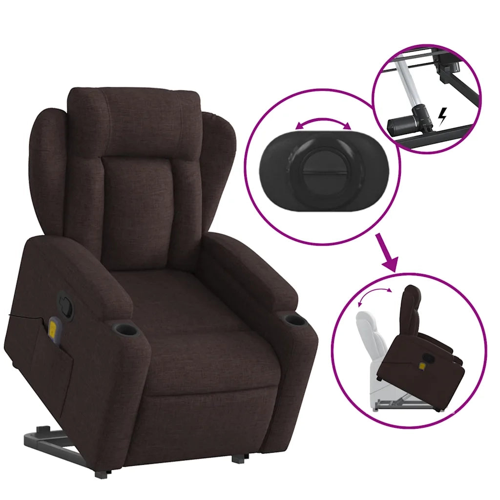 Poltrona Alzapersona Massaggi Reclinabile Marrone Scuro Tessuto 3204499