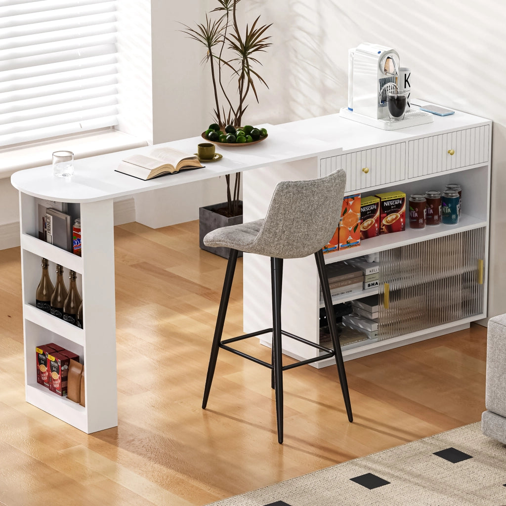 Bartisch estraibile 360¡ã rotante - Zephmum - Con LED e prese - Bianco