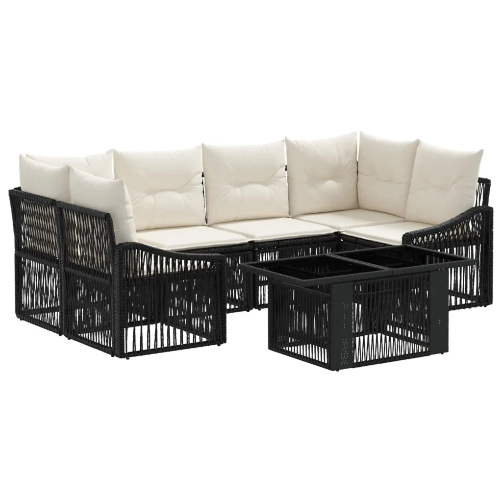 Set Divano da Giardino 7 pz Nero e Bianco Crema polyrattan 3437209