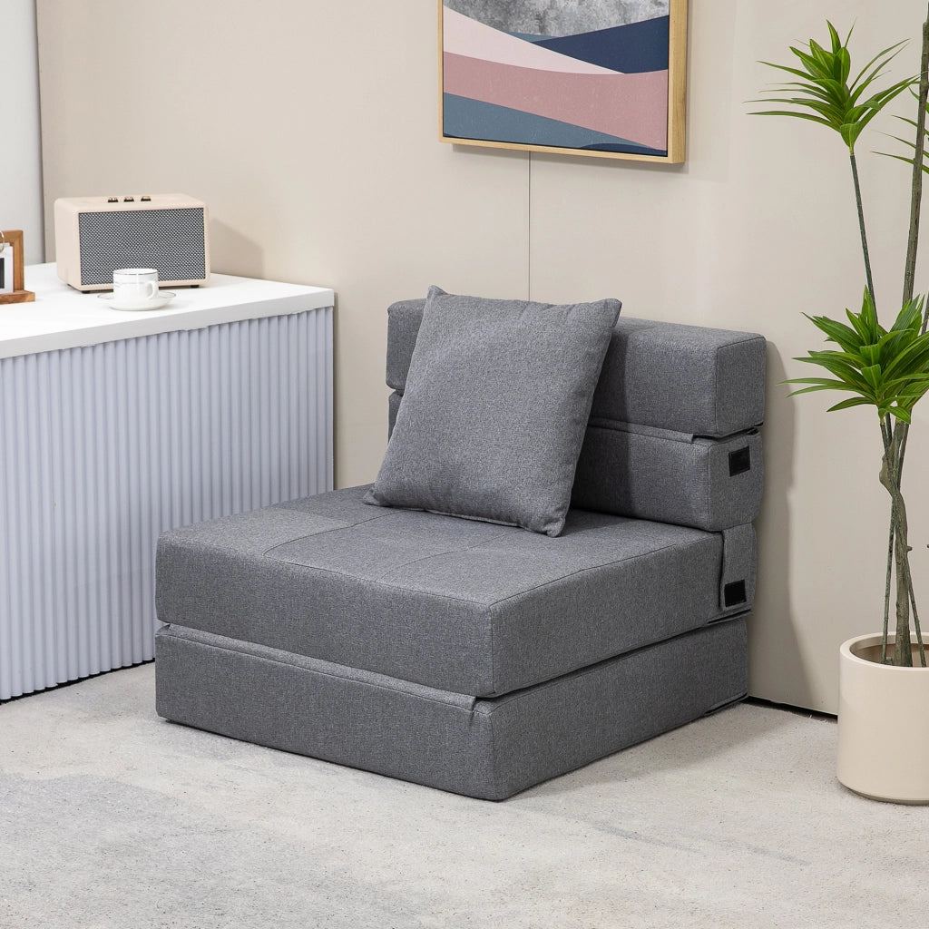 Fauteuil convertible pieghevole con funzione letto e cuscino, per soggiorno e ufficio, in schiuma grigio scuro