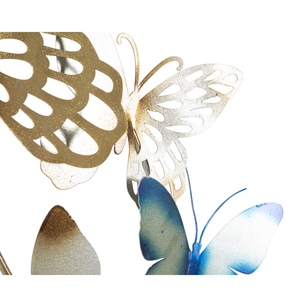 Pannello da muro Butterflies C a volo di farfalle in ferro oro e azzurro 59x111 cm