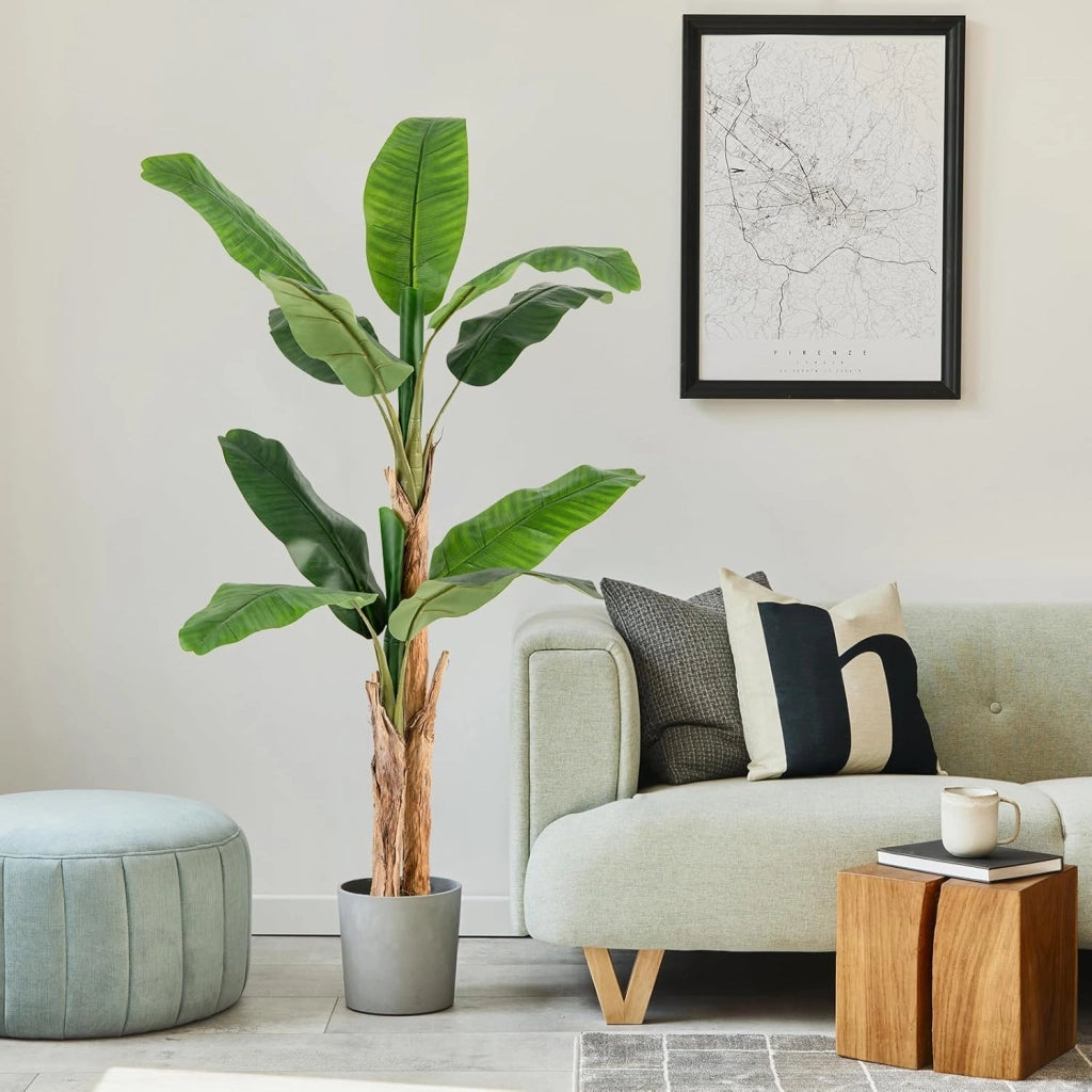 Albero di foglie di banana artificiale con vaso di fiori finti per decorazione interna, pianta tropicale, decorazione per ingresso, soggiorno, balcone, ufficio, 165 cm