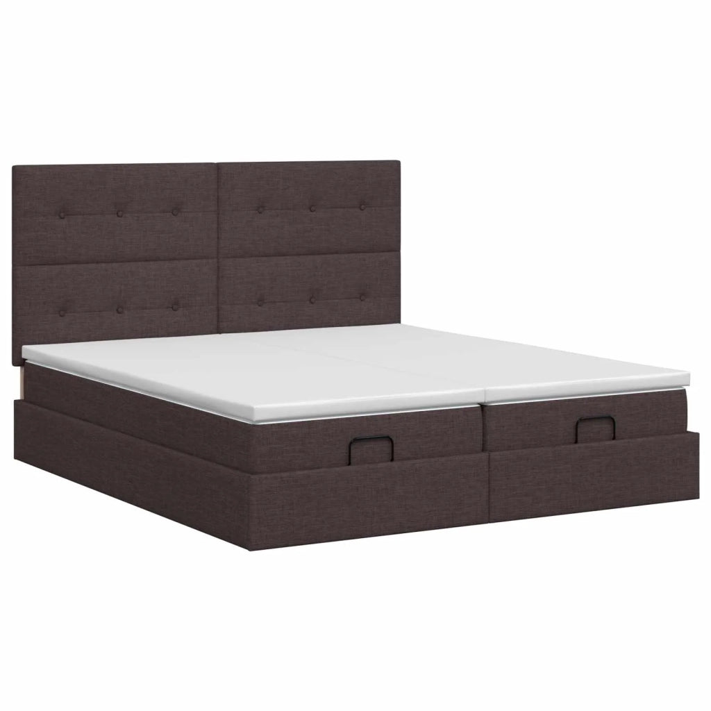 Letto ottomano con materasso 2 pz Marrone Scuro Tessuto 3457865