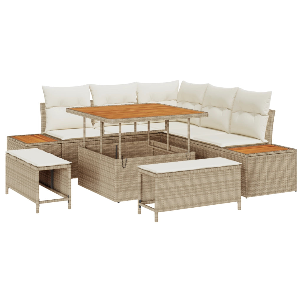Set divano da giardino 8 pezzi con cuscini in polyrattan beige