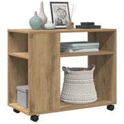 Tavolino con Ruote Rovere Artigianale 70x35x60 cm in Truciolato 853154