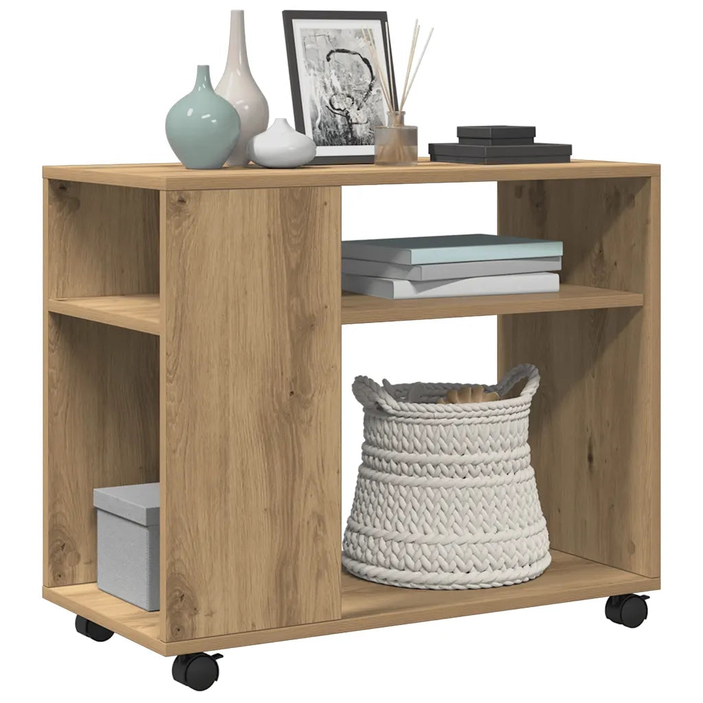 Tavolino con Ruote Rovere Artigianale 70x35x60 cm in Truciolato 853154
