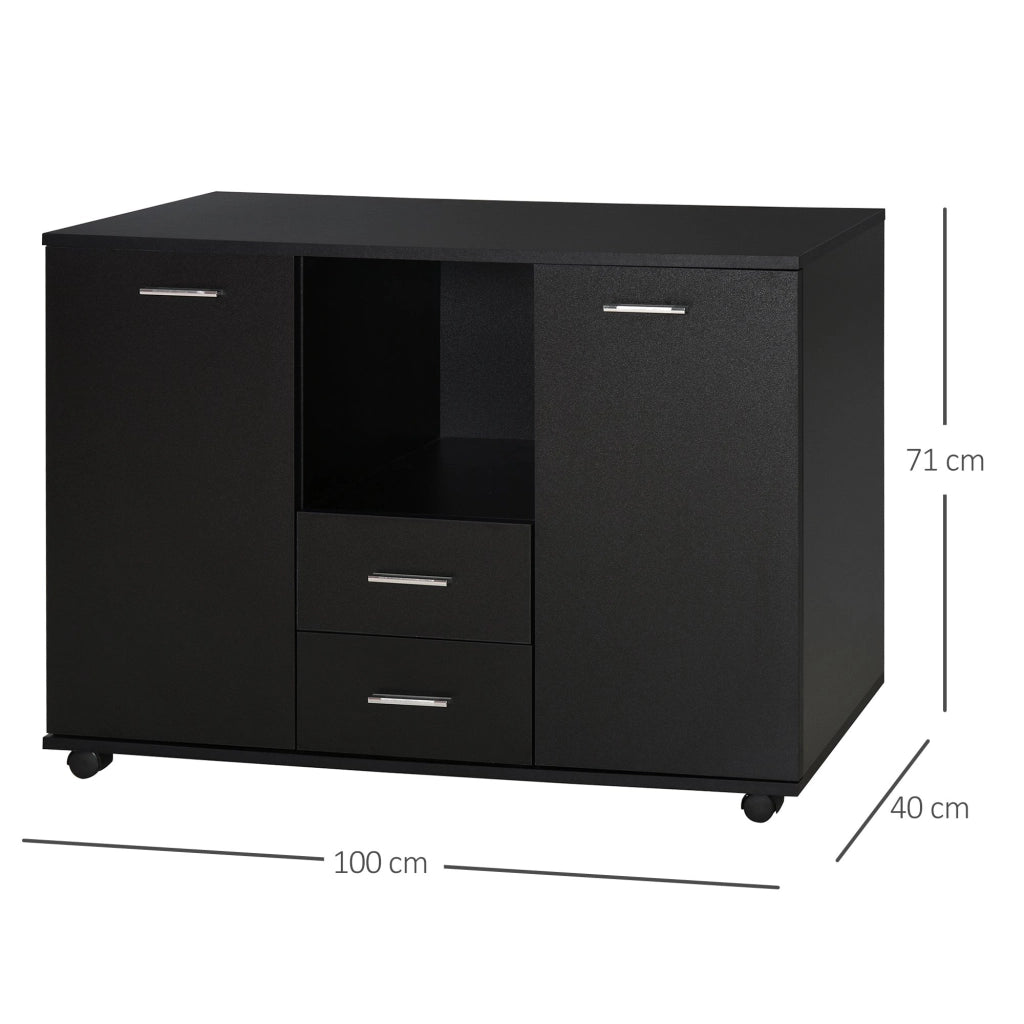 EasyComfort Armadietto Multifunzionale per l'Ufficio con Ruote a 360°, per Stampanti e Fascicoli, in Legno Nero 100x40x71cm