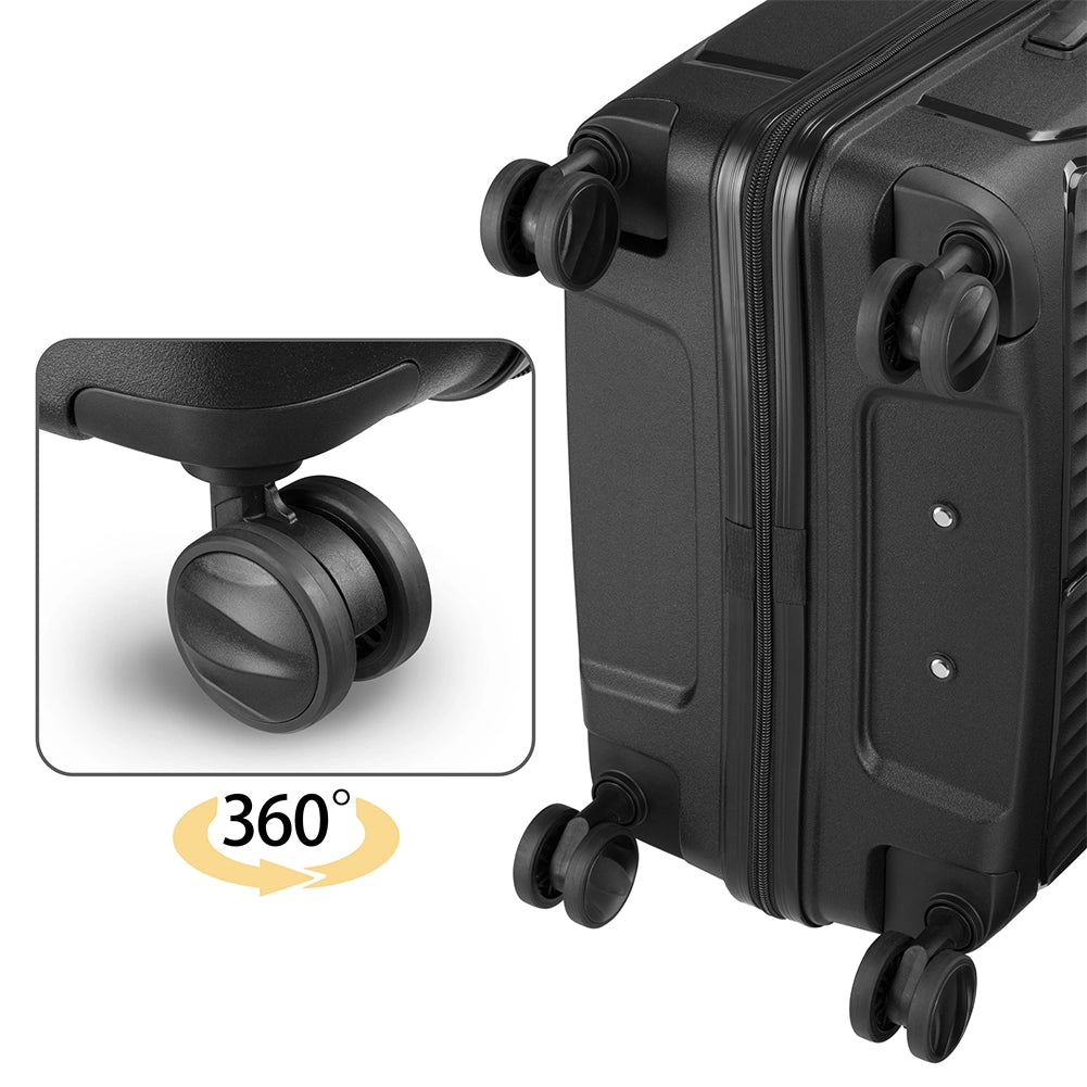 Set 3 Valigie Rigide 90-59-38L Ruote Easy Roll e Manico Telescopico in ABS Nero