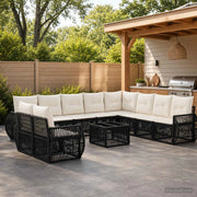 Set Divano da Giardino 11 pz Nero e Bianco Crema polyrattan 3435466