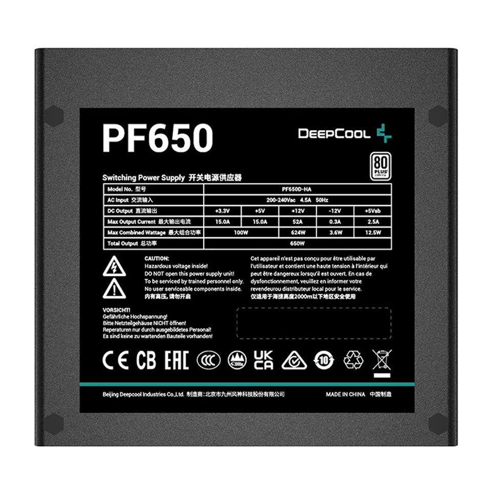 Alimentatore DeepCool PF650 da 650 W 20+4 pin ATX ATX Nero