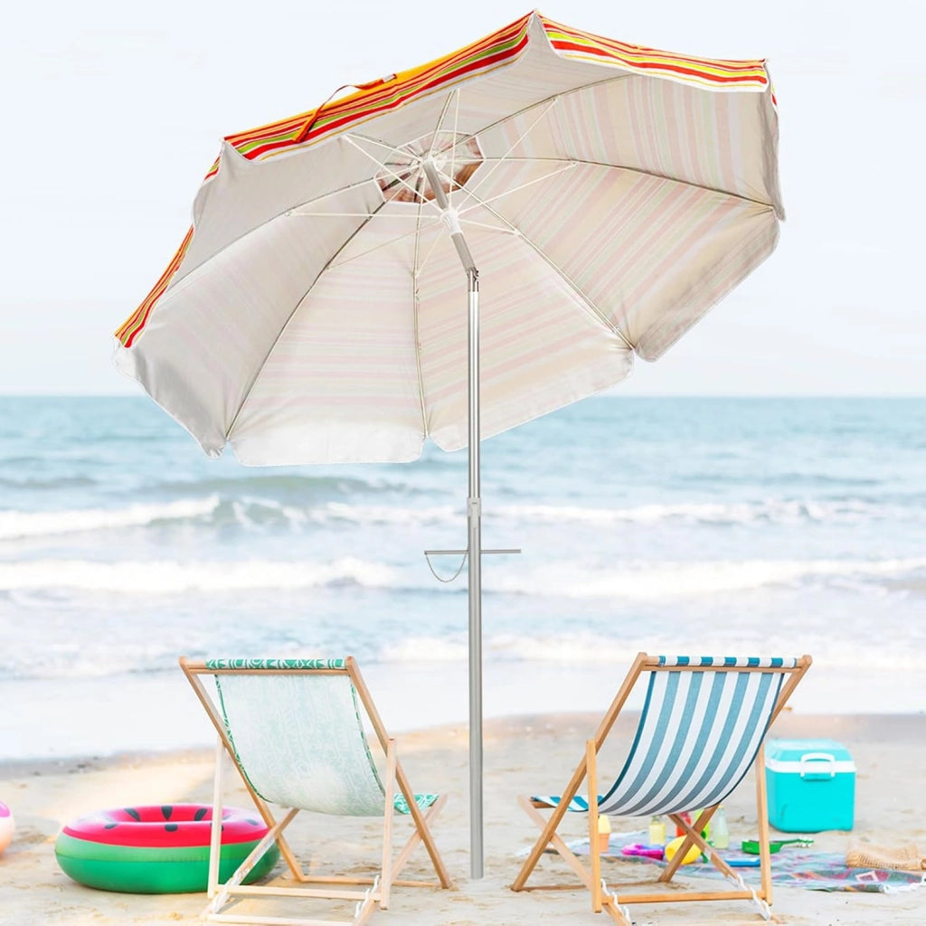 Ombrellone da Spiaggia 198 cm, Ombrello Parasole da Esterno con Palo Inclinabile in Alluminio, Ombrellone Portatile con Borsa di Trasporto, Anti UV 50+, 8 Stecche (Arancione e Giallo)