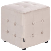 Pouf a forma di Cubo in velluto beige chiaro con bottoni tappezzeria trapuntata