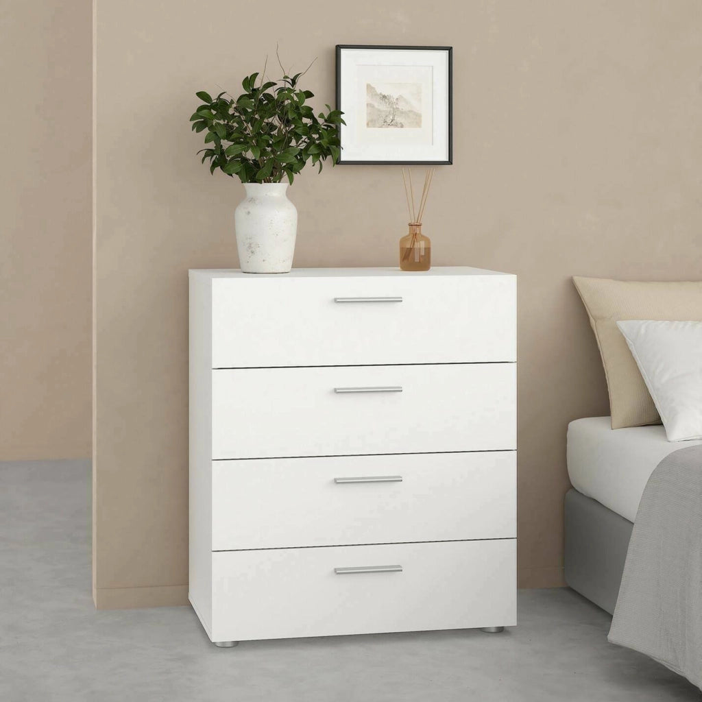 Cassettiera a quattro Aramis, colore bianco, cm 70 x 82 x 40