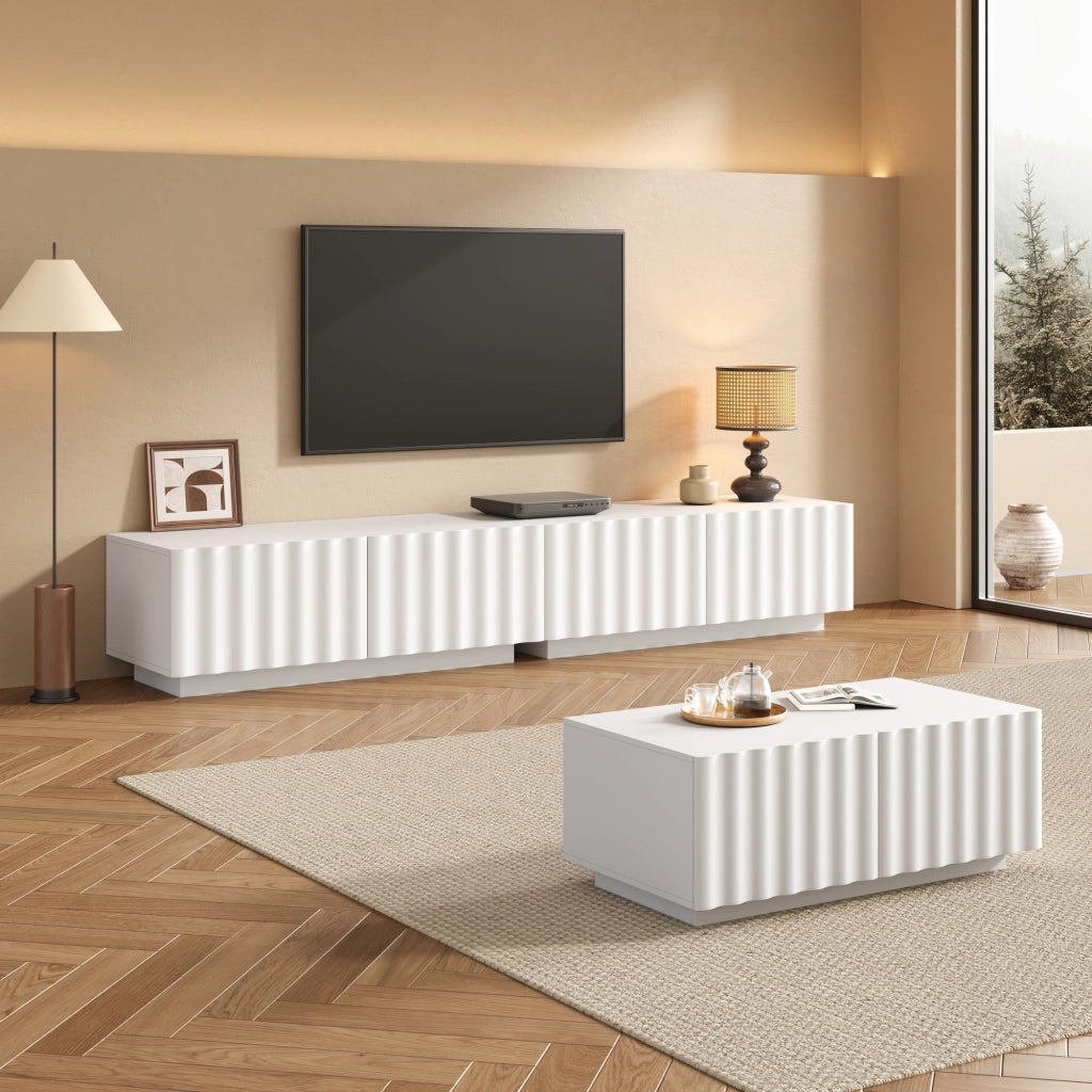 Mobile TV e Tavolino da Salotto ¨C MINIMAL ¨C Legno, Moderno, con Ante e Vano Porta