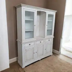Credenza cristalliera in legno 3 ante Shabby chic mod goccia bianco anticato