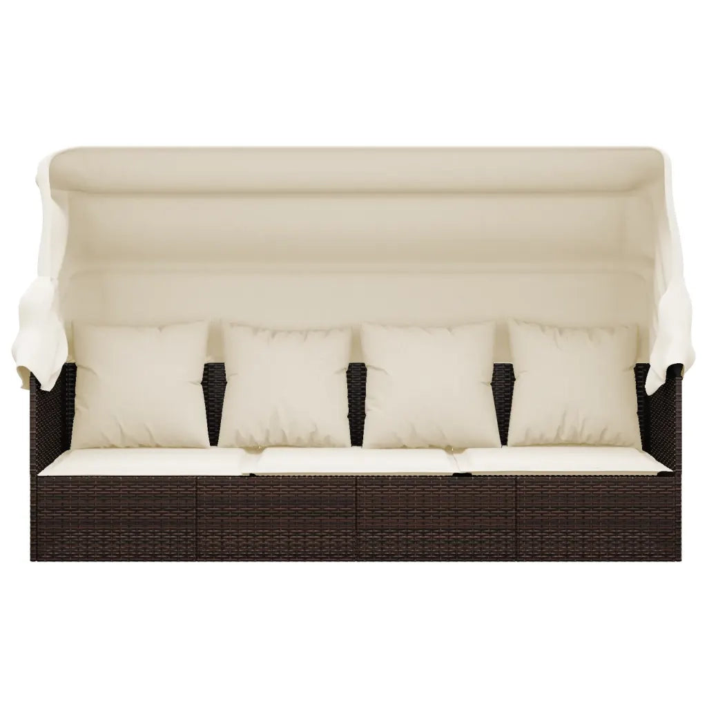 Lettino Prendisole Esterno Tetto e Cuscini Marrone Polyrattan 319567