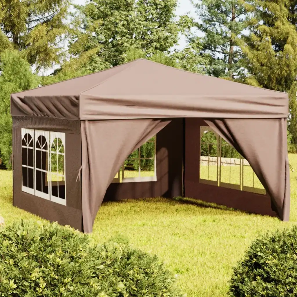 Tenda per Feste Pieghevole con Pareti Laterali-Tenda Gazebo Tortora 3x3 m 395643