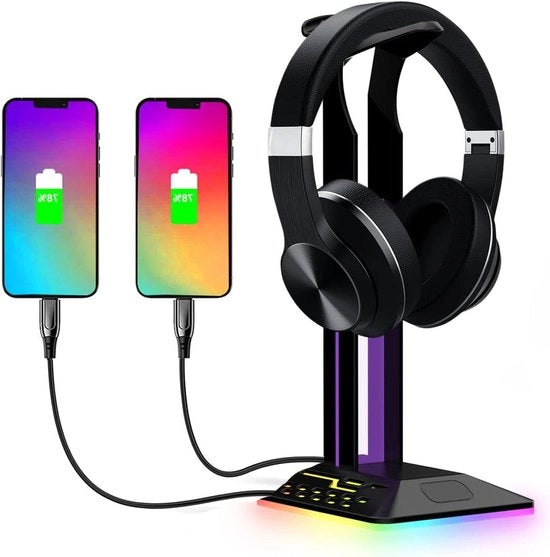 Standarizzazione del cavo per cuffie Bureau Standarizzazione del cavo per cuffie per gamer con porte USB, illuminazione RGB e display.
