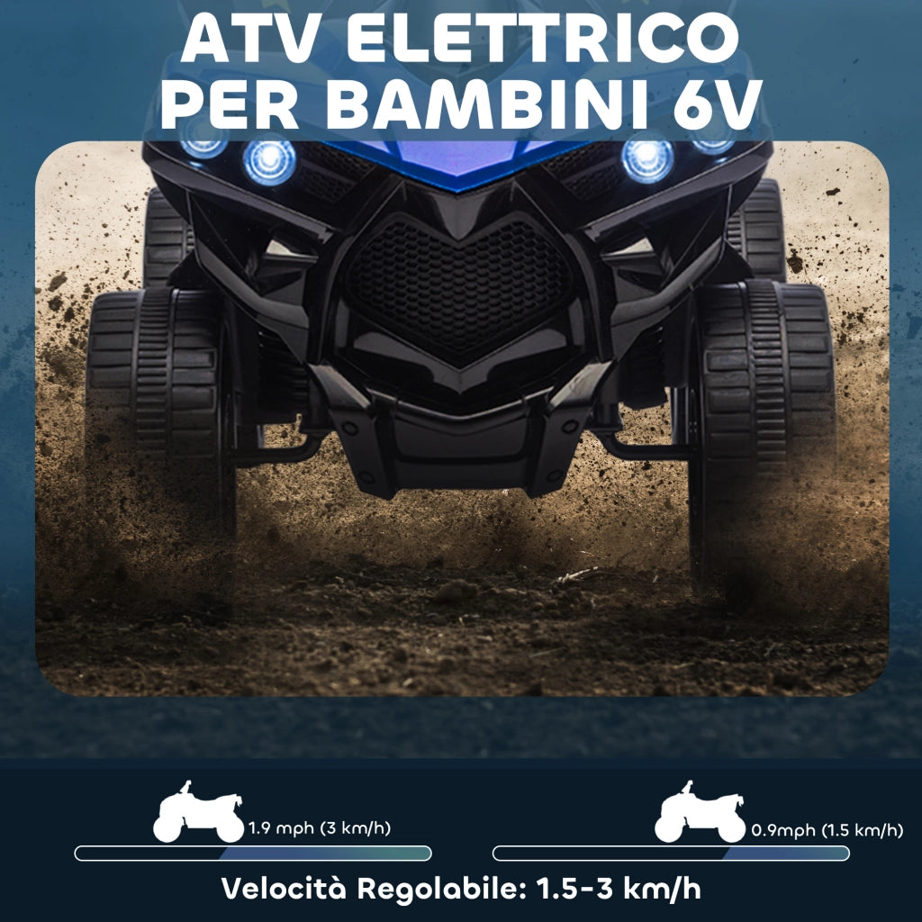 Quad Elettrico per Bambini ATV 6V Ricaricabile con Fari e Musica Blu