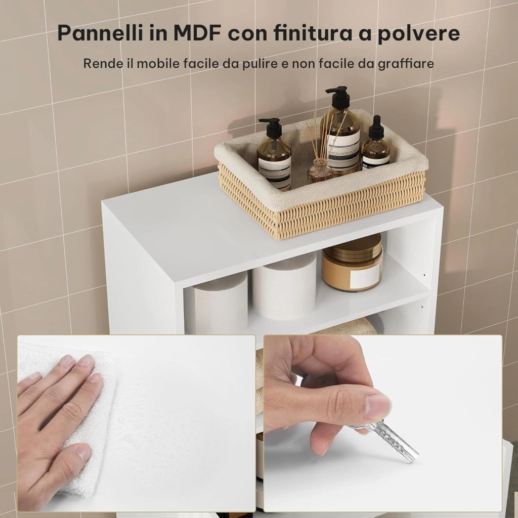 Mobile da Bagno, Armadietto da Terra Mobiletto, 50 x 30 x 93 cm, Mobiletto Bagno Salvaspazio, Ripiano Regolabile e Porte, per Soggiorno, Cucina, Corridoio, Bianco SBP0097