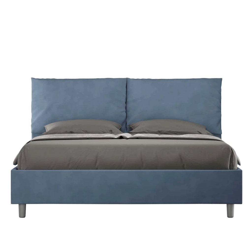 BS COM Letto queen size senza rete imbottito 150x190 microfibra blu