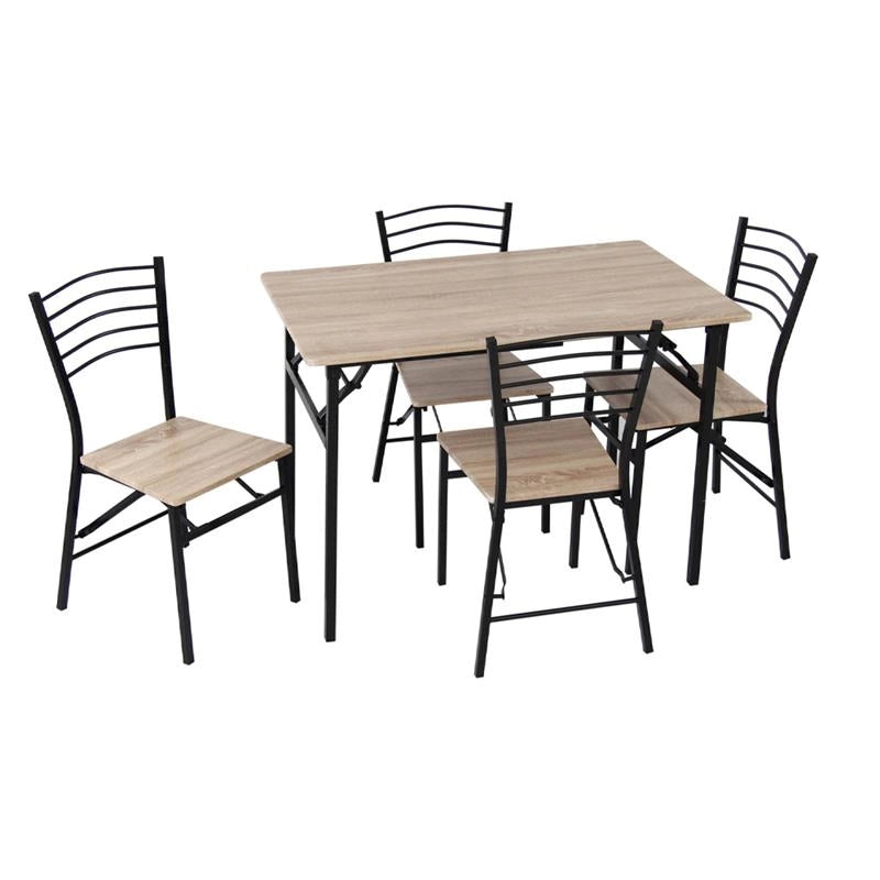 SET ZOY CON TAVOLO E 4 SEDIE PIEGHEVOLI COLORE NERO E ROVERE, STRUTTURA IN METALLO E SEDUTA IN LEGNO