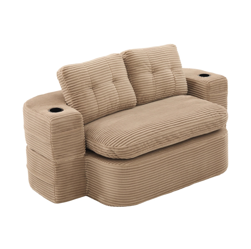 Poltrona letto 2 in 1 in velluto a coste kaki con portabevande